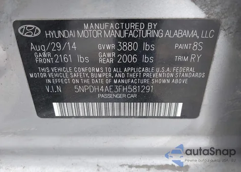 2015 Hyundai Elantra Limited from USA, damaged, VIN 5NPDH4AE3FH581291